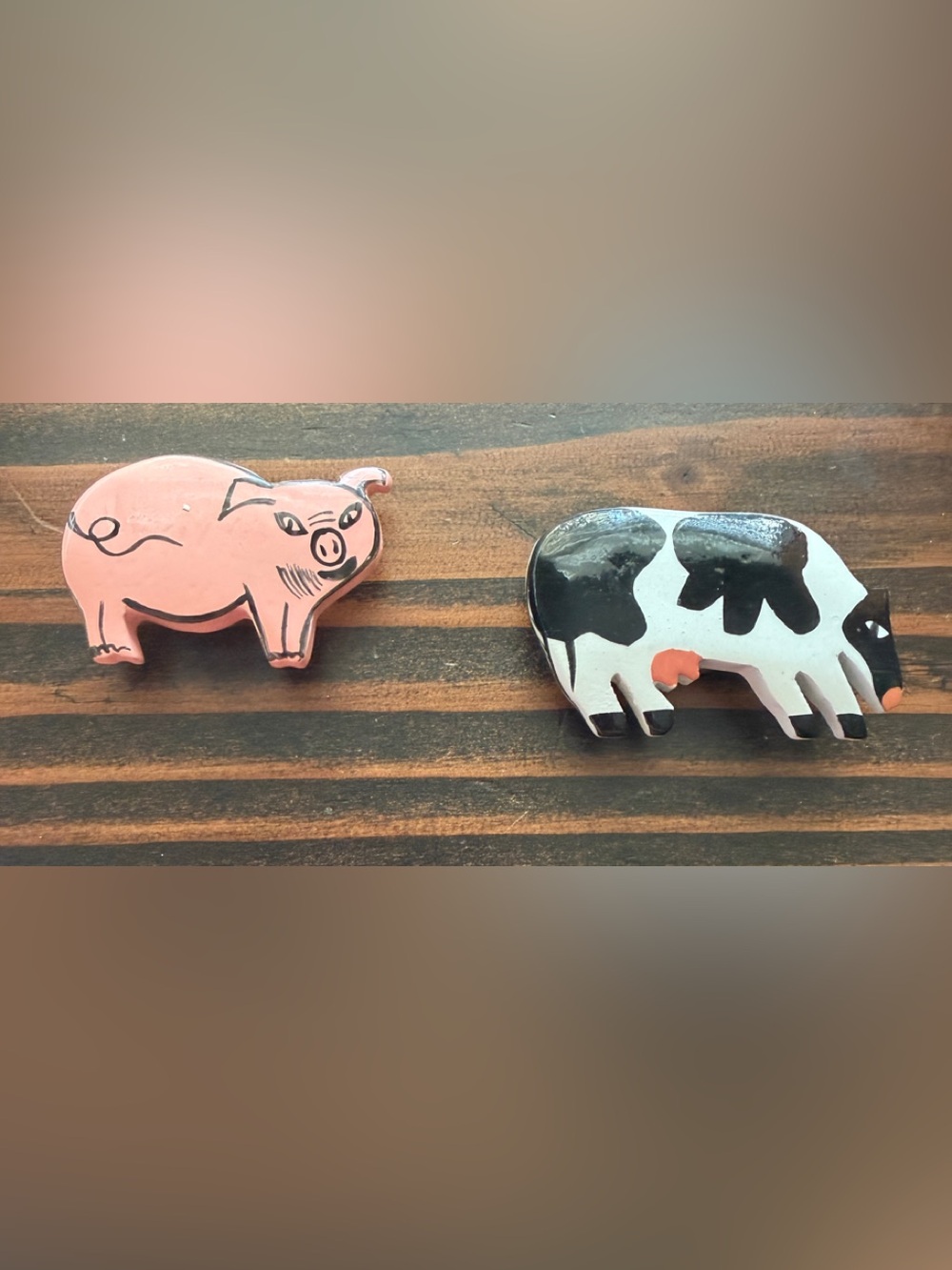 Vintage Cow Pig Button Covers Farm Animal Barnyard Country Western Set